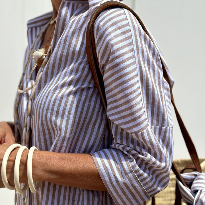 Relaxed Striped Collared Midi Shirt Dress
