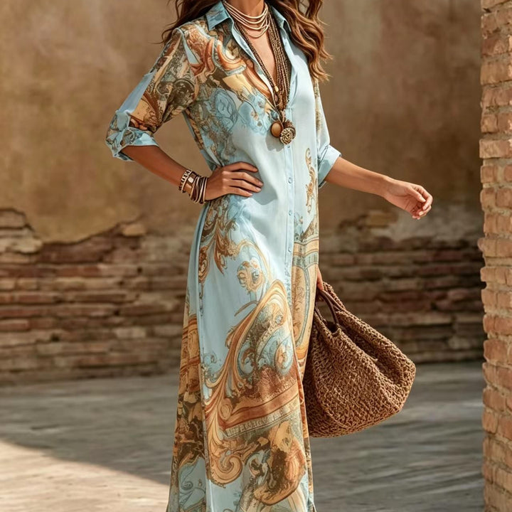 Vintage Scarf Print Maxi Dress