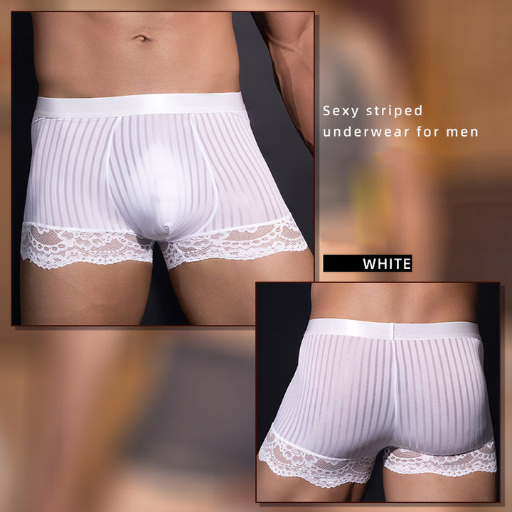 Men’s Sheer Lace Top &amp; Striped Lingerie Set