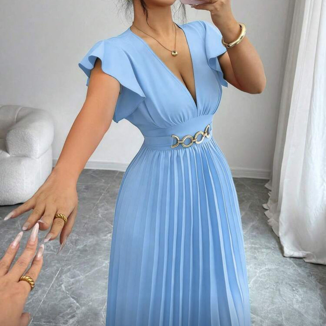 Elegant Black Pleated Maxi Dress
