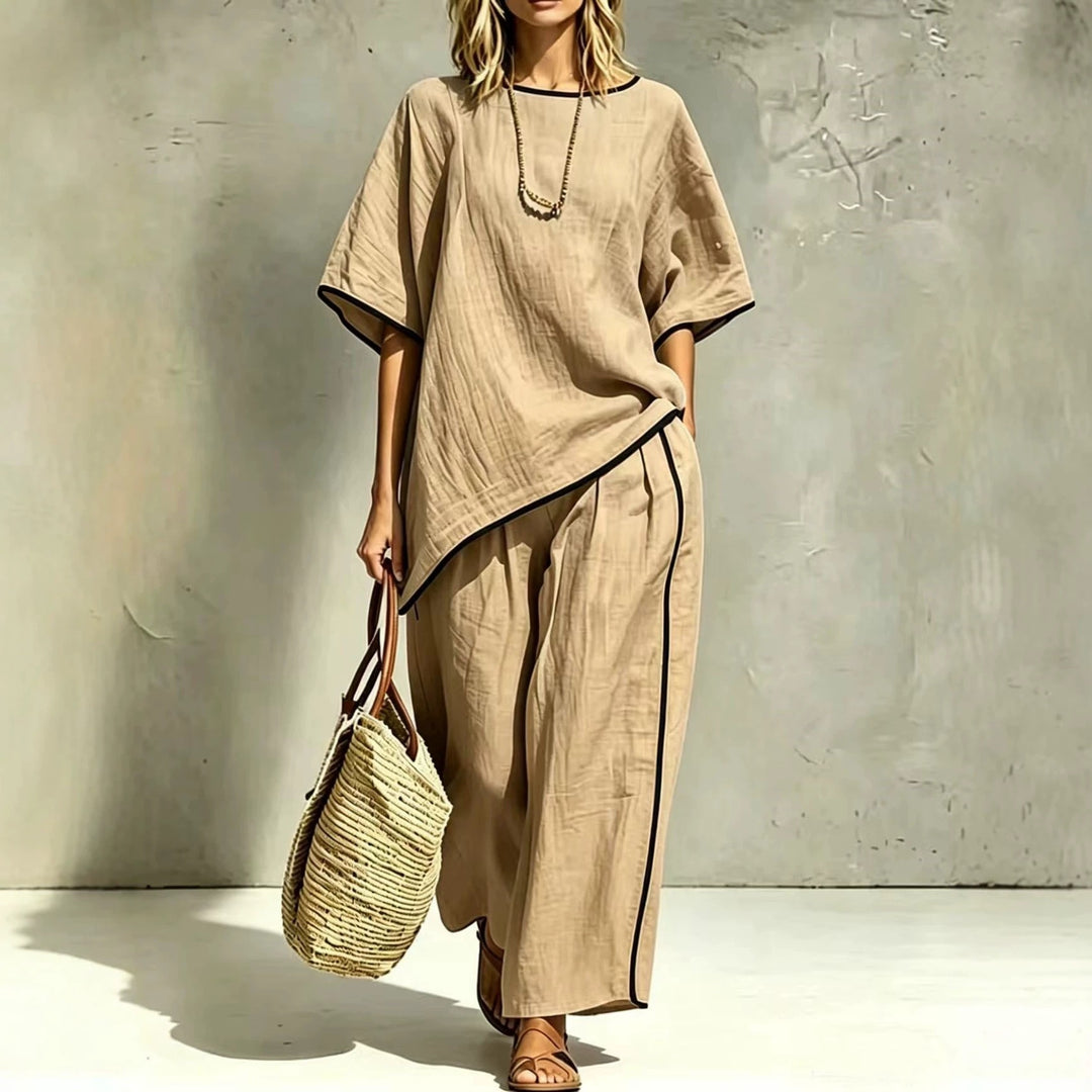 Asymmetric Hem Linen Blend Two-Piece Set