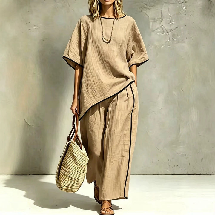 Asymmetric Hem Linen Blend Two-Piece Set