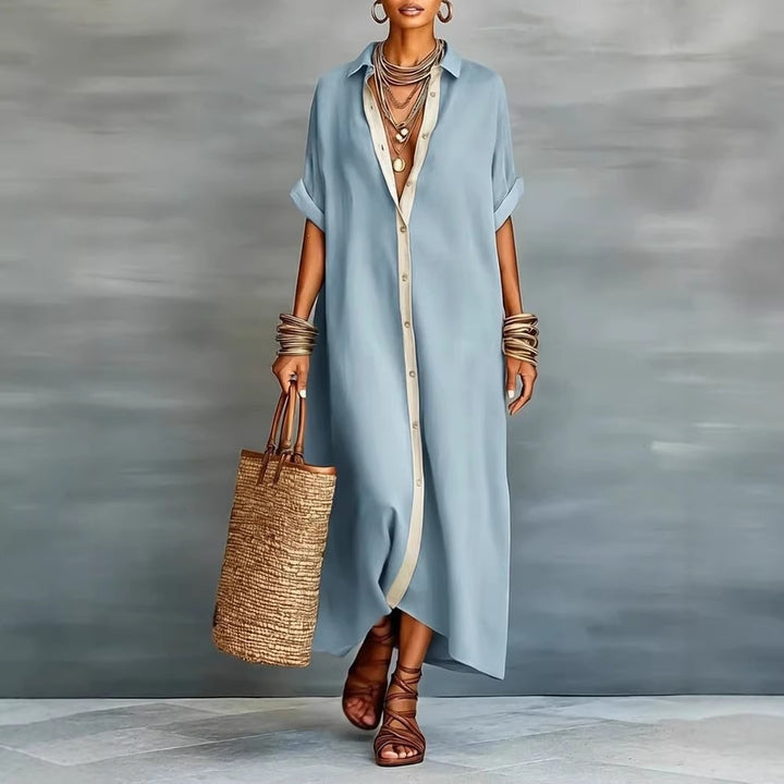 Relaxed Fit Colorblock Midi Shirt Dress