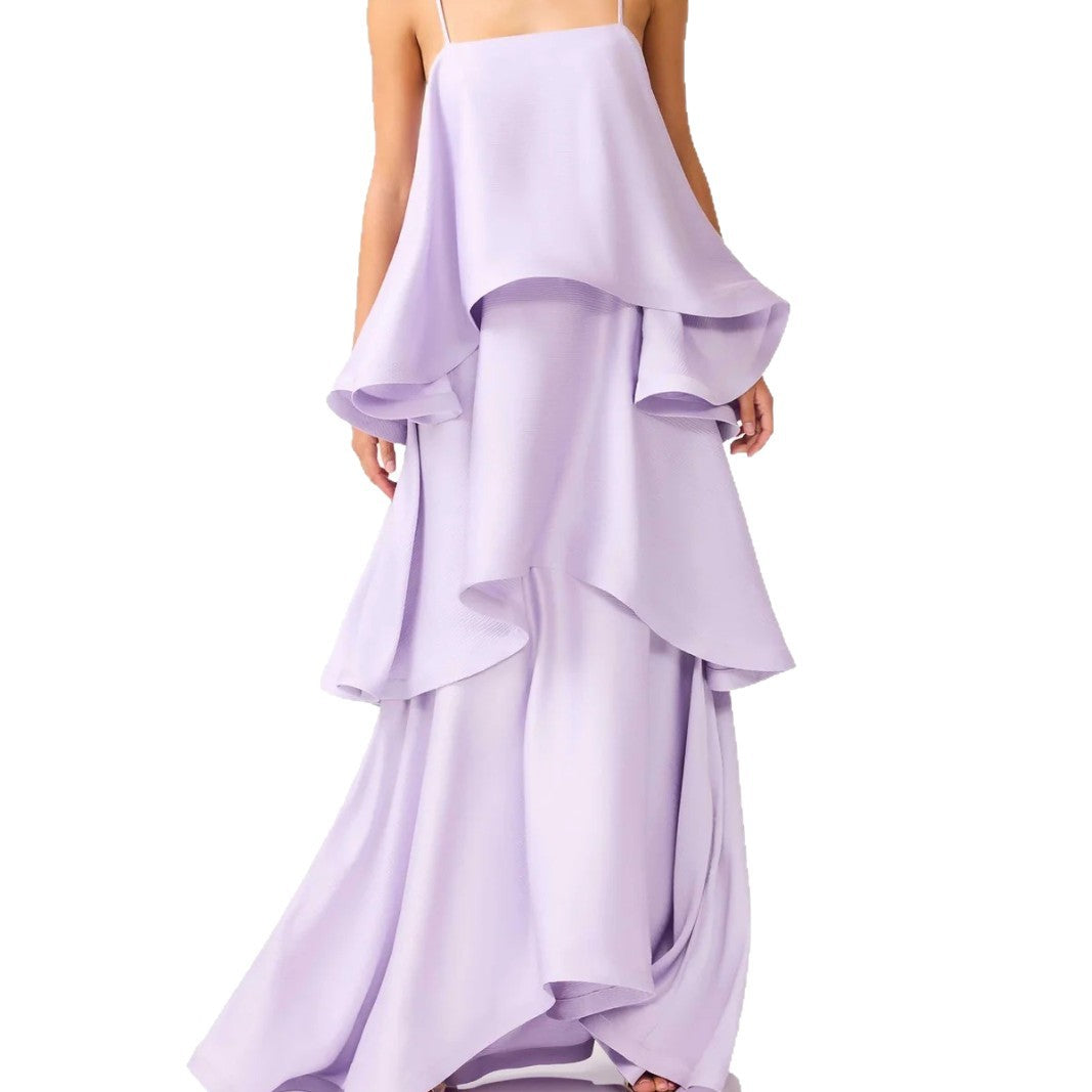 Elegant Tiered Satin Resort Maxi Dress