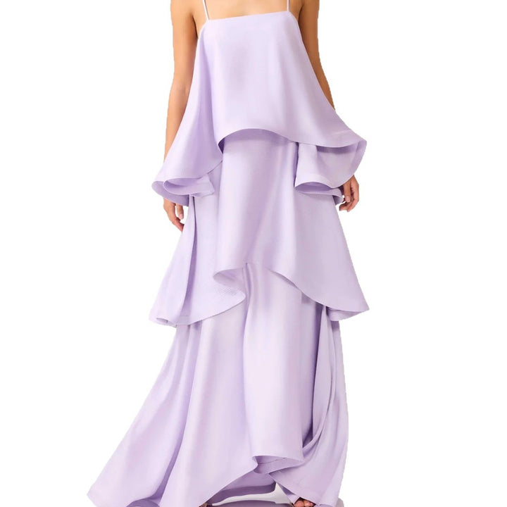 Elegant Tiered Satin Resort Maxi Dress
