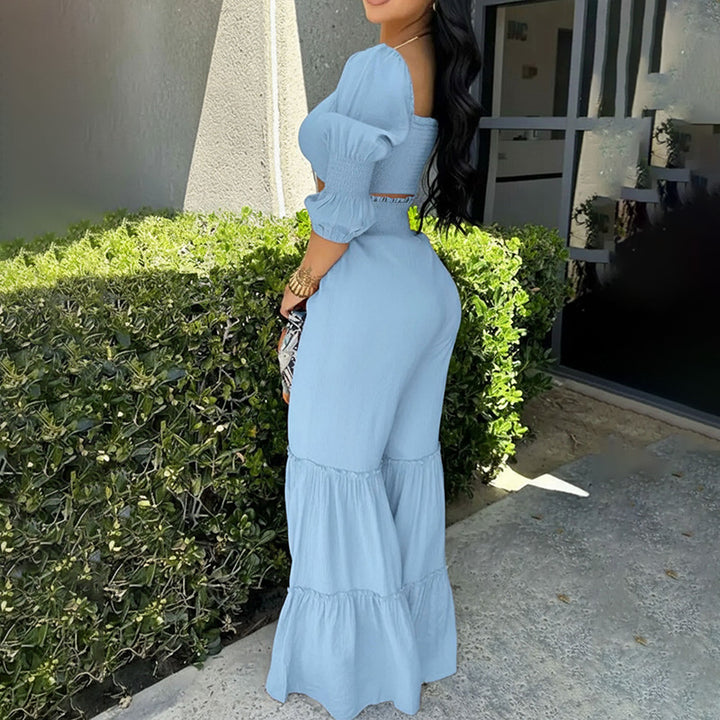 Ruched Crop Top &amp; Wide Leg Pants Set