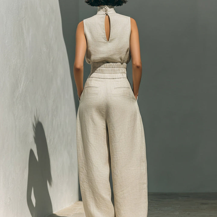 Linen Blend Sleeveless Top &amp; Wide Leg Pants Set