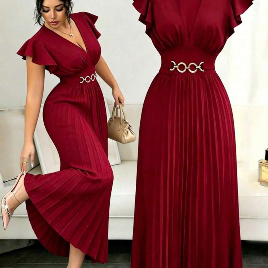 Elegant Black Pleated Maxi Dress