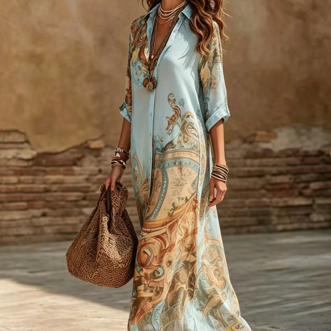 Vintage Scarf Print Maxi Dress