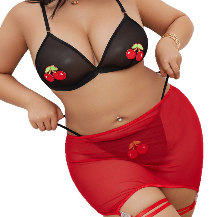 Cherry Embroidered Sheer Lingerie Set