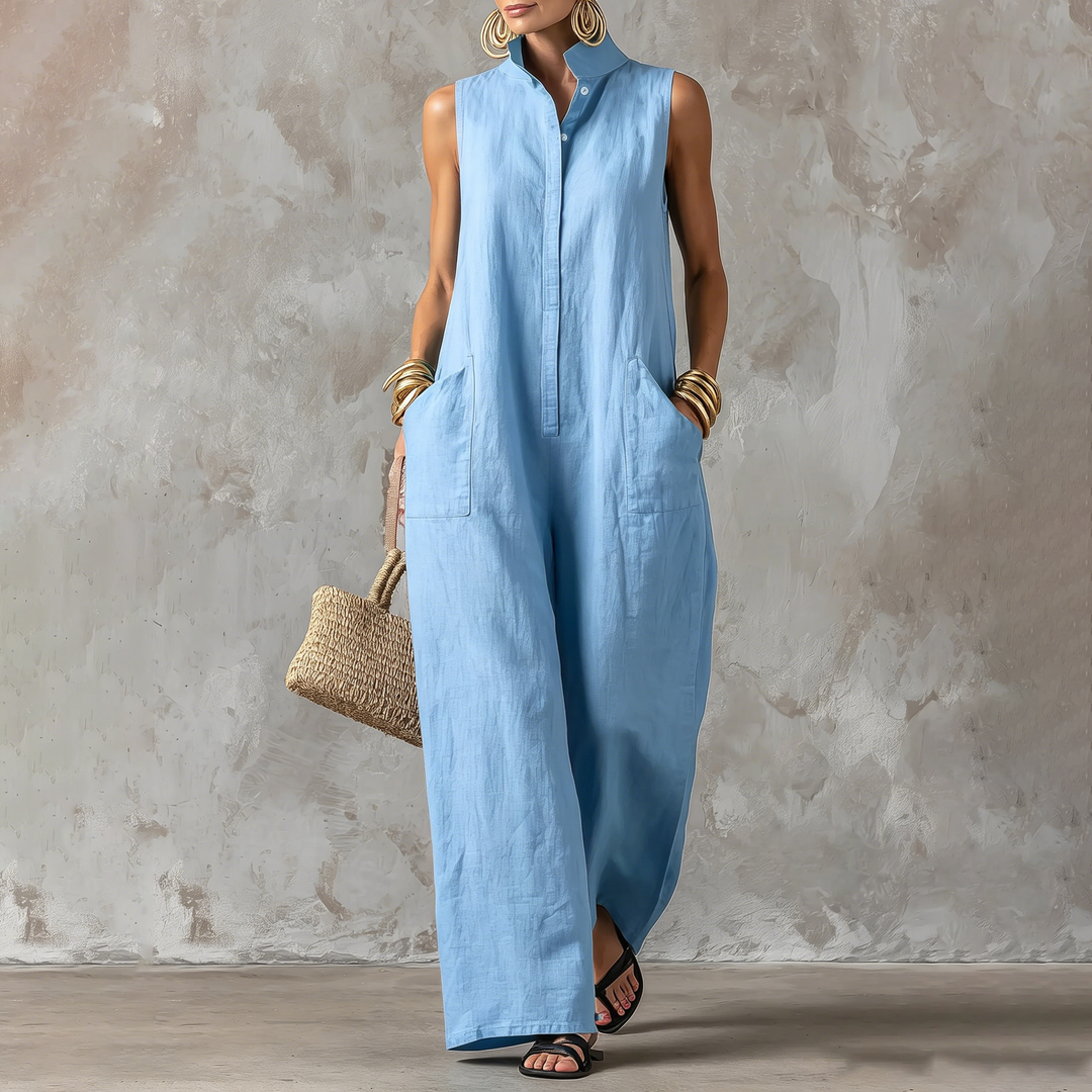 Casual vacation style jumpsuit, sleeveless wide-leg jumpsuit