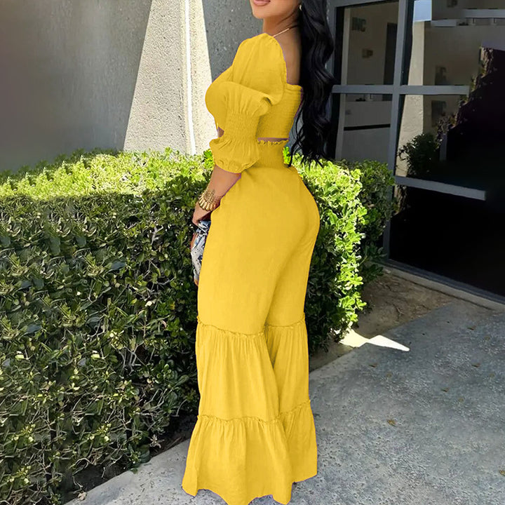 Ruched Crop Top &amp; Wide Leg Pants Set
