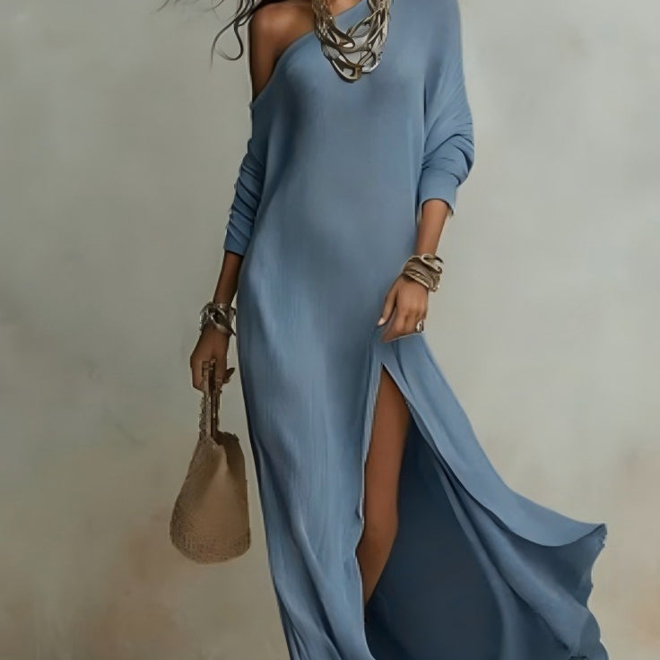 Ruched Knit Slit Midi Dress