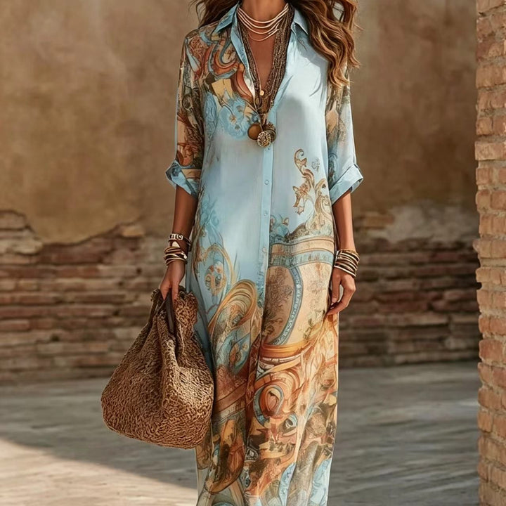 Vintage Scarf Print Maxi Dress