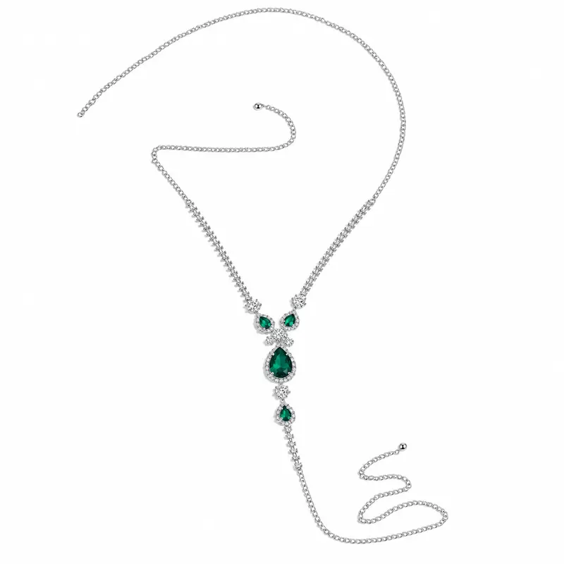 Women’s Zircon Waist Chain – Green Crystal Pendant