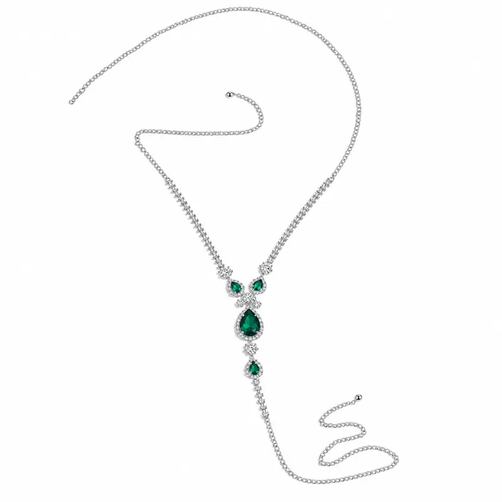 Women’s Zircon Waist Chain – Green Crystal Pendant