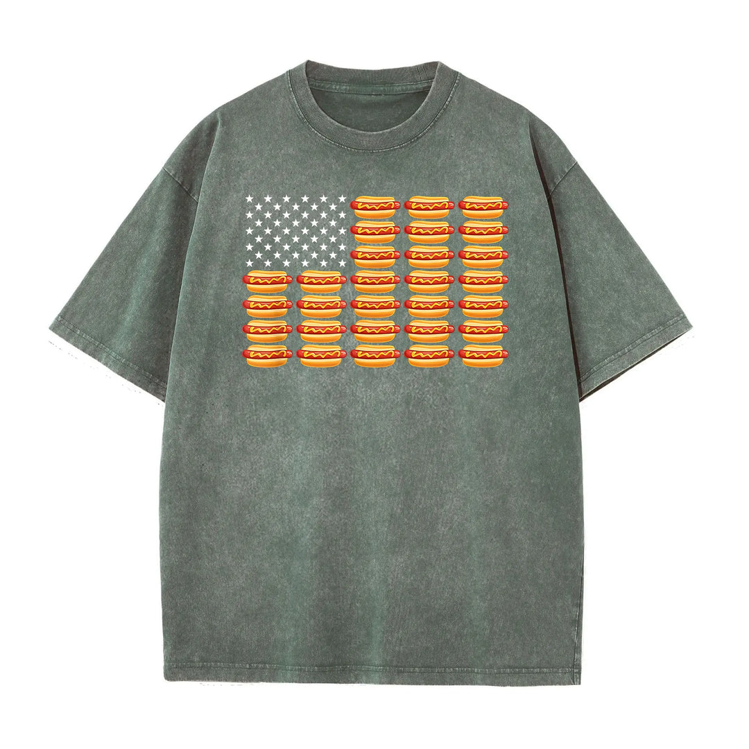 Retro Washed Cotton Hot Dog American Flag T-Shirt