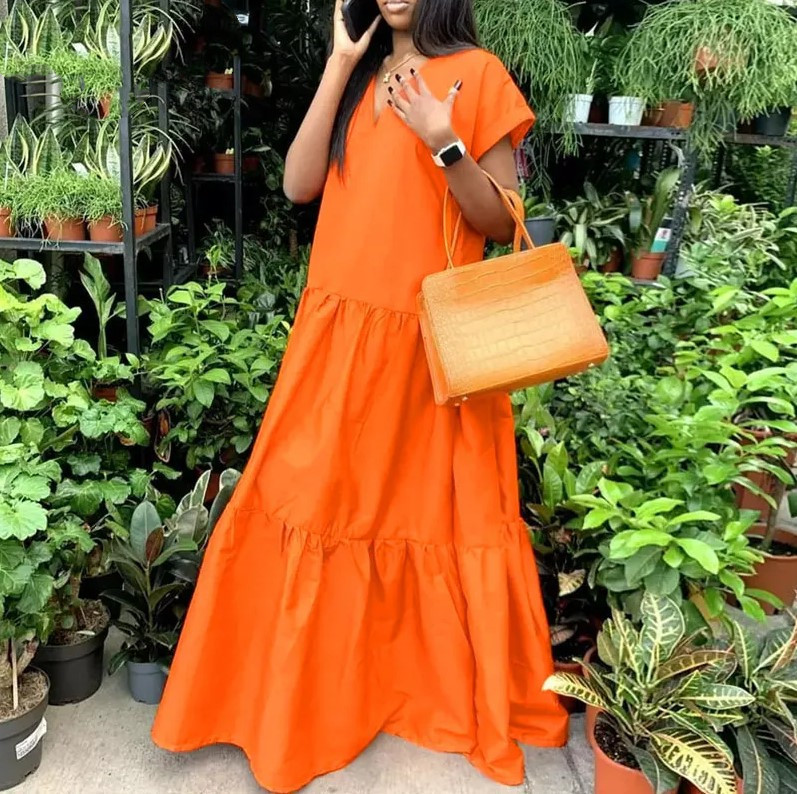 Cotton Blend V-Neck Slit Maxi Dress