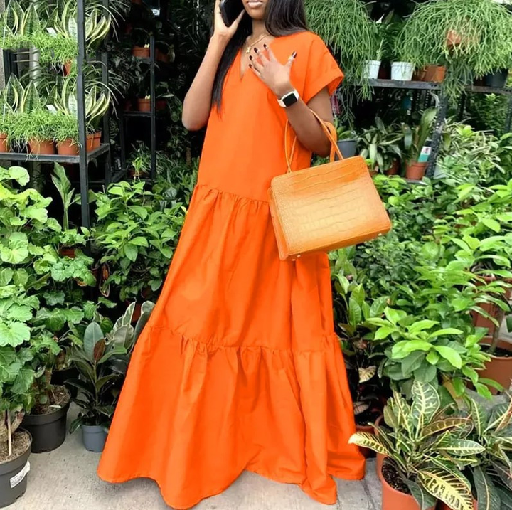 Cotton Blend V-Neck Slit Maxi Dress