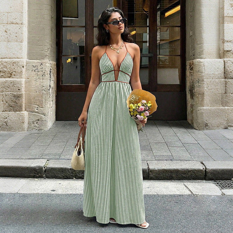 Elegant Striped Halter Resort Maxi Dress