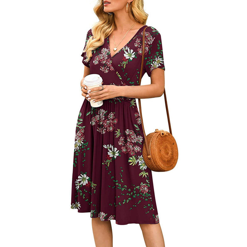 Elegant Floral Wrap Midi Dress