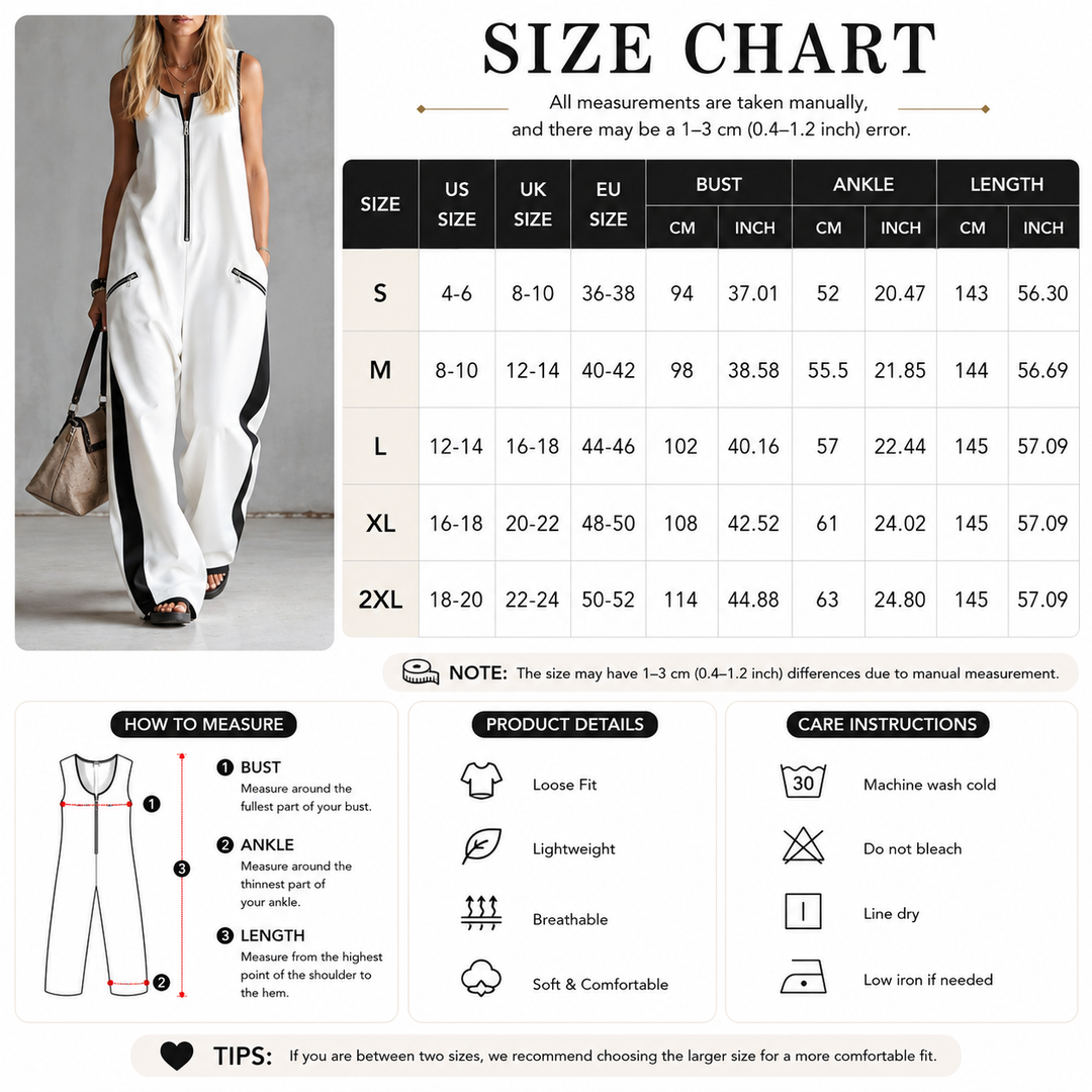 Modern Contrast Zip-Front Wide Leg Jumpsuit