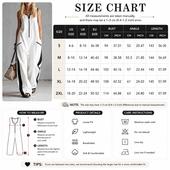 Modern Contrast Zip-Front Wide Leg Jumpsuit