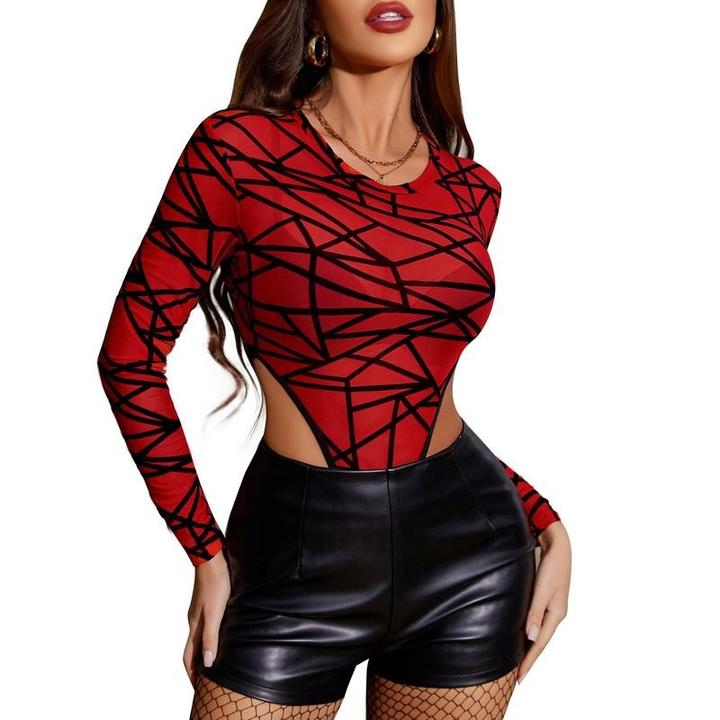 Black sheer mesh long-sleeved top