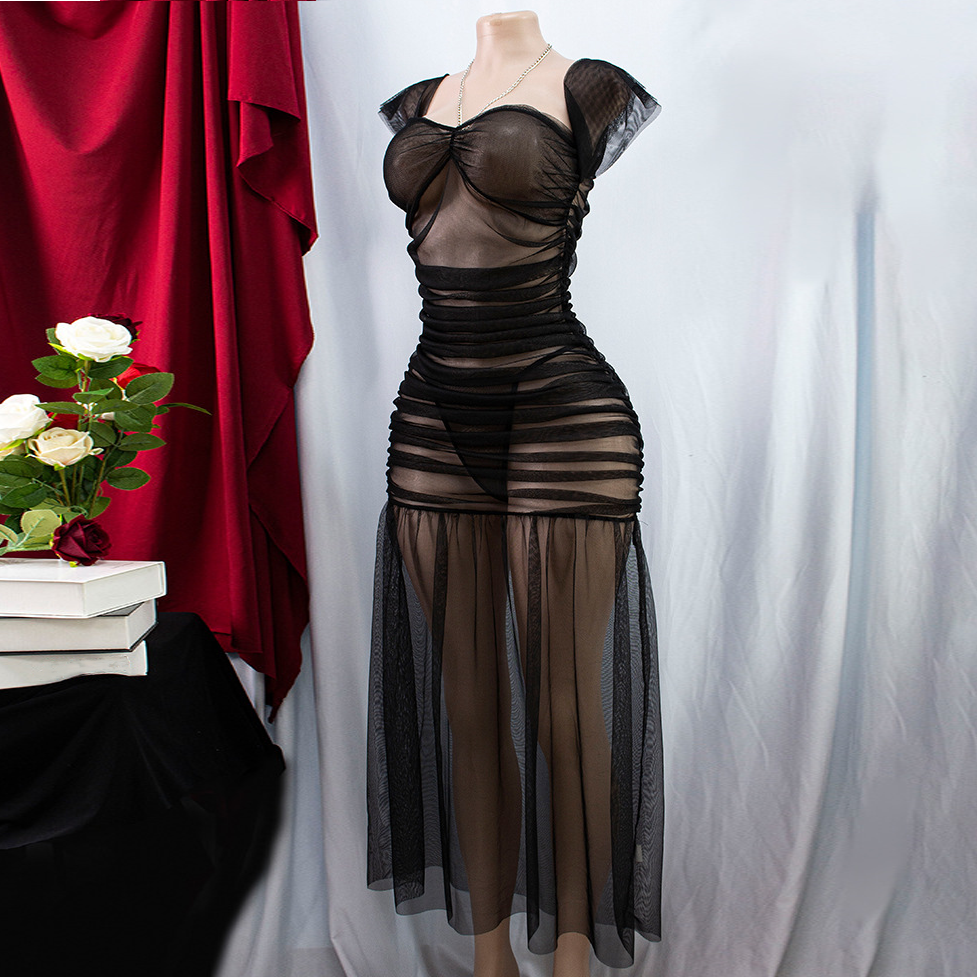 Midnight Allure Sheer Mesh Maxi Dress