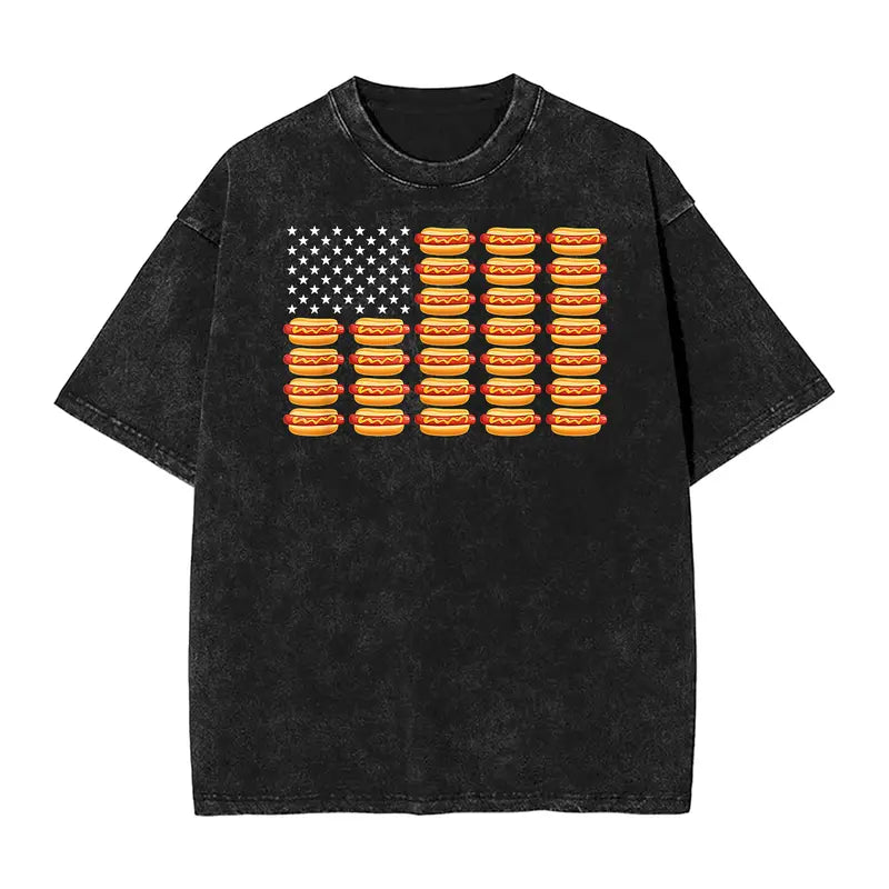 Retro Washed Cotton Hot Dog American Flag T-Shirt