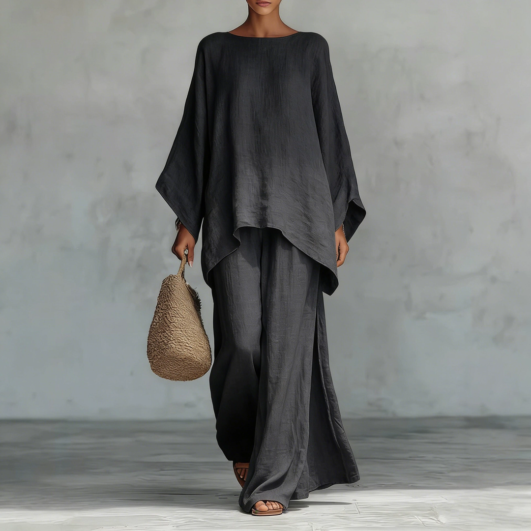 Elegant Linen Blend Top &amp; Wide Leg Pants Set