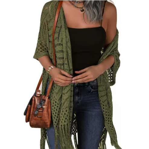 Bohemian style crochet tassel cover-up