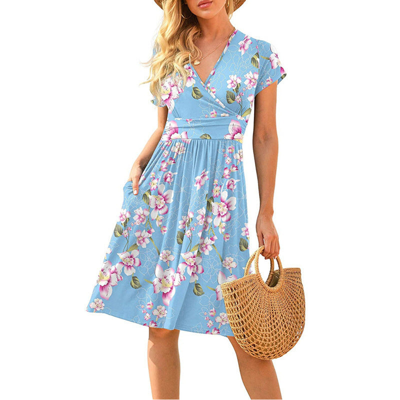 Elegant Floral Wrap Midi Dress