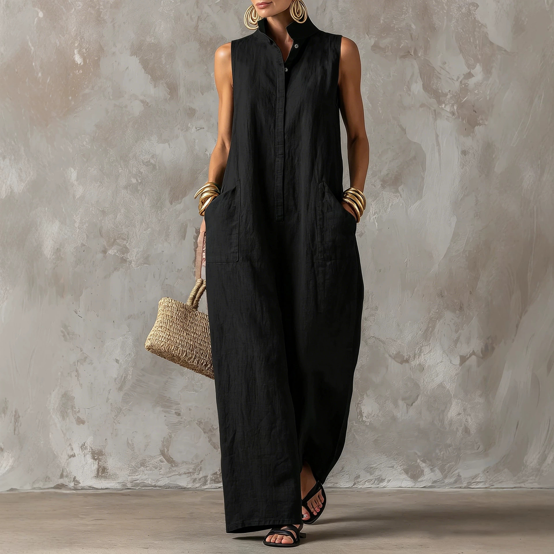 Casual vacation style jumpsuit, sleeveless wide-leg jumpsuit