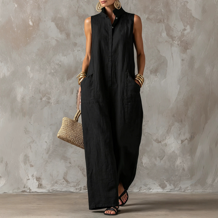 Casual vacation style jumpsuit, sleeveless wide-leg jumpsuit