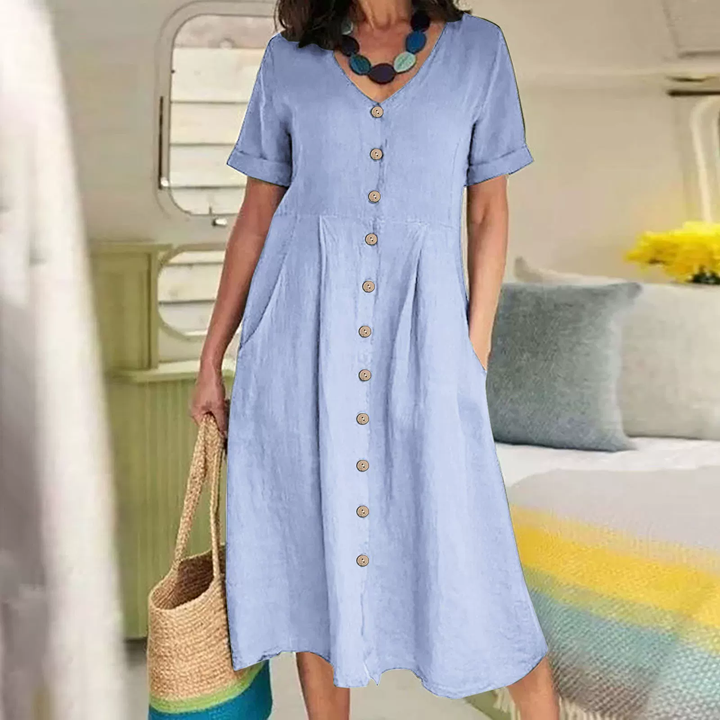 Linen Blend Relaxed Fit Midi Dress