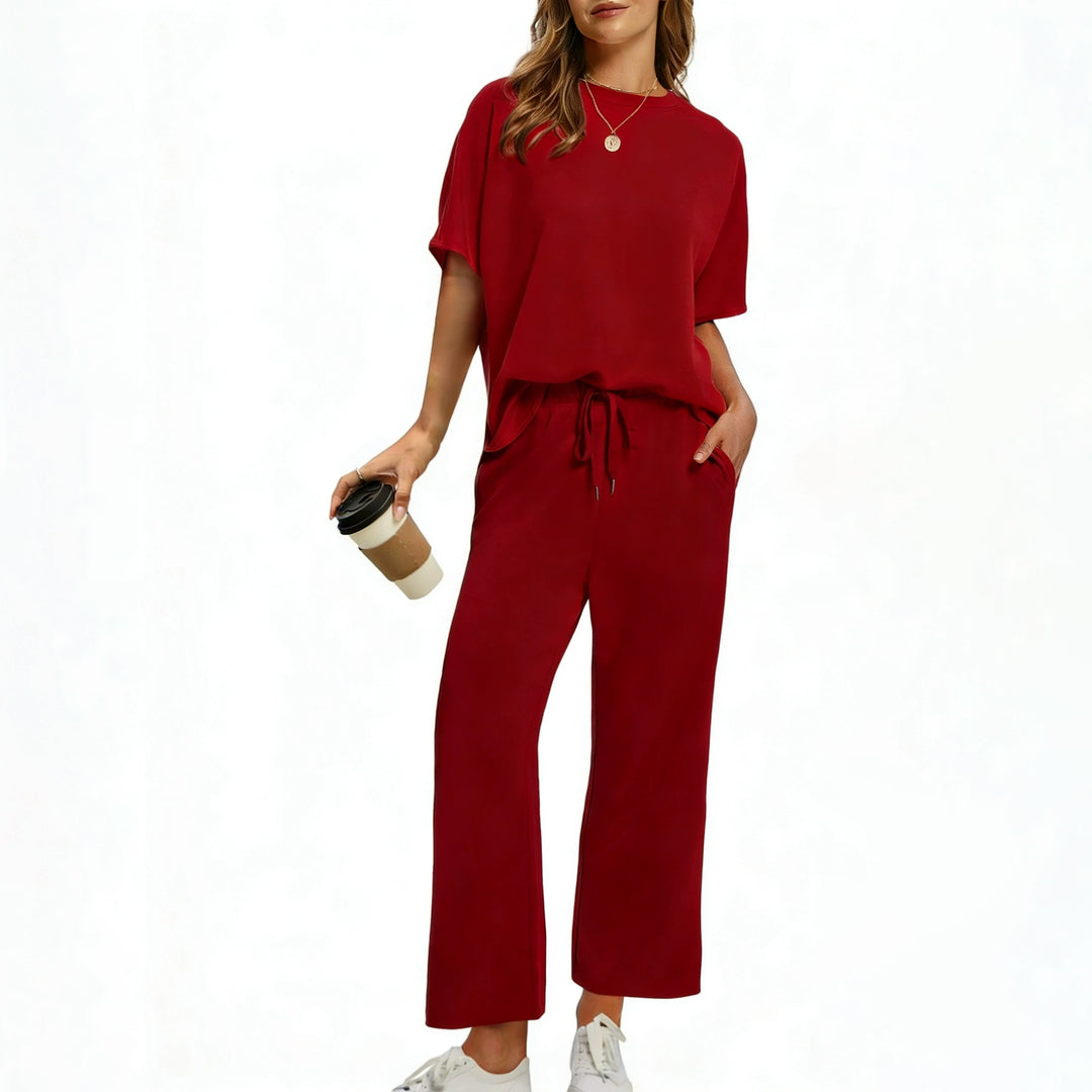 Round Neck Top &amp; Wide Leg Pants Set