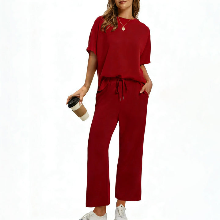 Round Neck Top &amp; Wide Leg Pants Set