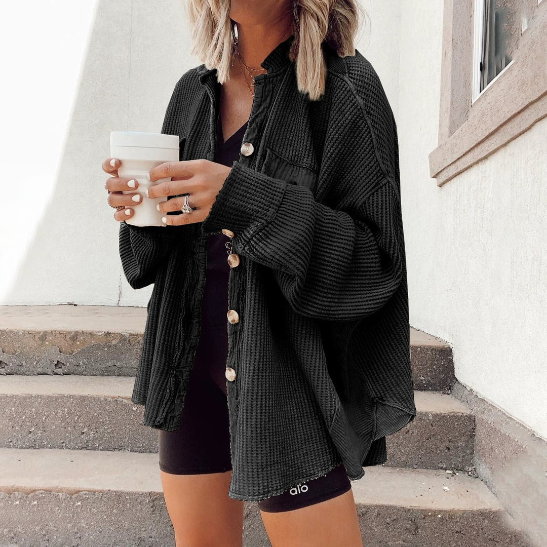 Casual collared pocket irregular shirt jacket for women
