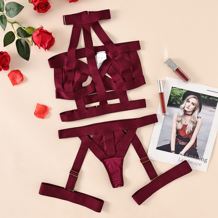 Women’s Strappy Cutout Halter Lingerie Set