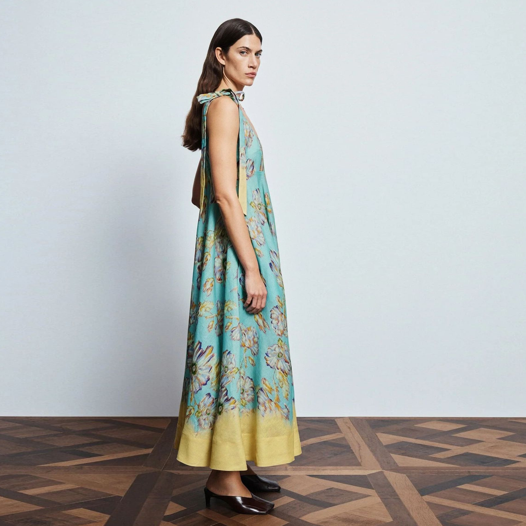 Artisan Tie-Shoulder Botanical Print Maxi Dress