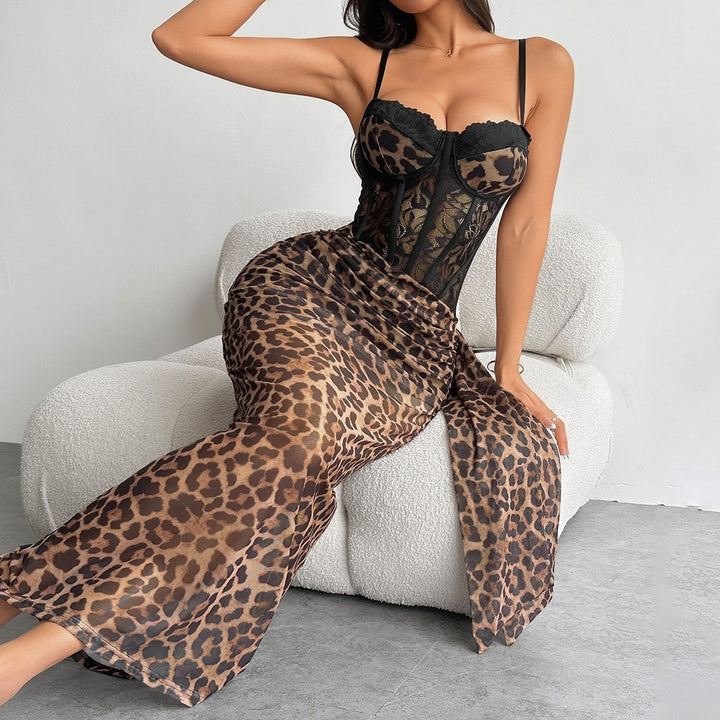 Leopard Print Tube Bodycon Maxi Dress