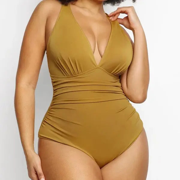 Deep V Cutout Cross-Back One-Piece Swimsuit