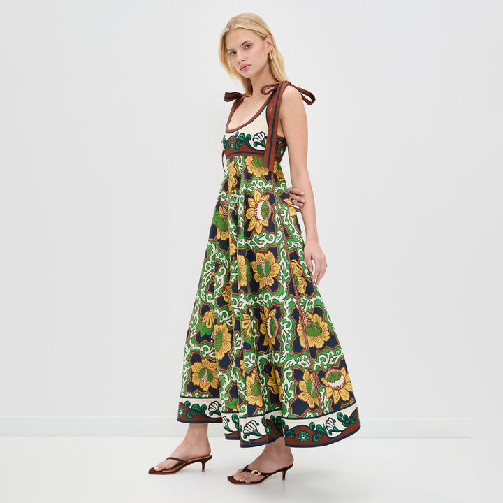 Artisan Tie-Shoulder Botanical Print Maxi Dress