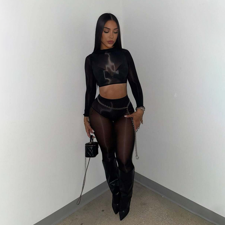 Women’s Glossy Sheer 2-Piece Set – Crop Top &amp; Leggings