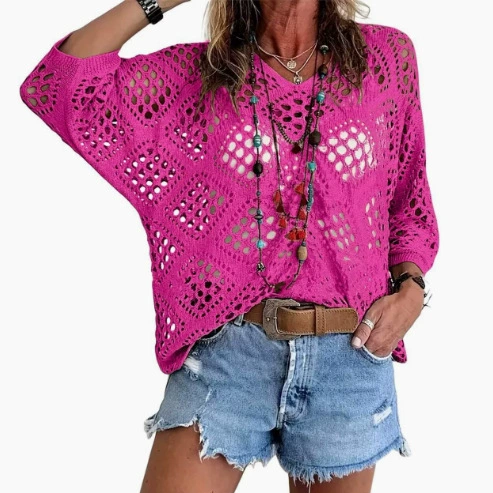 Open Knit Batwing Sleeve Cover-Up