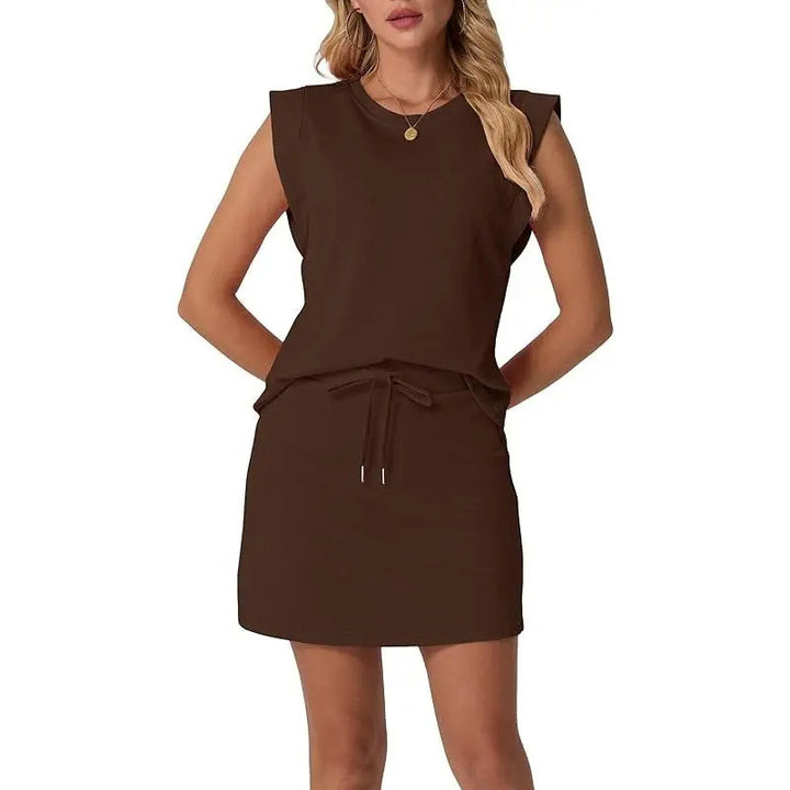 Minimalist Cotton Cap Sleeve Top &amp; Mini Skirt Set