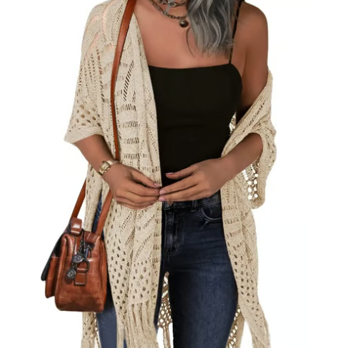 Bohemian style crochet tassel cover-up