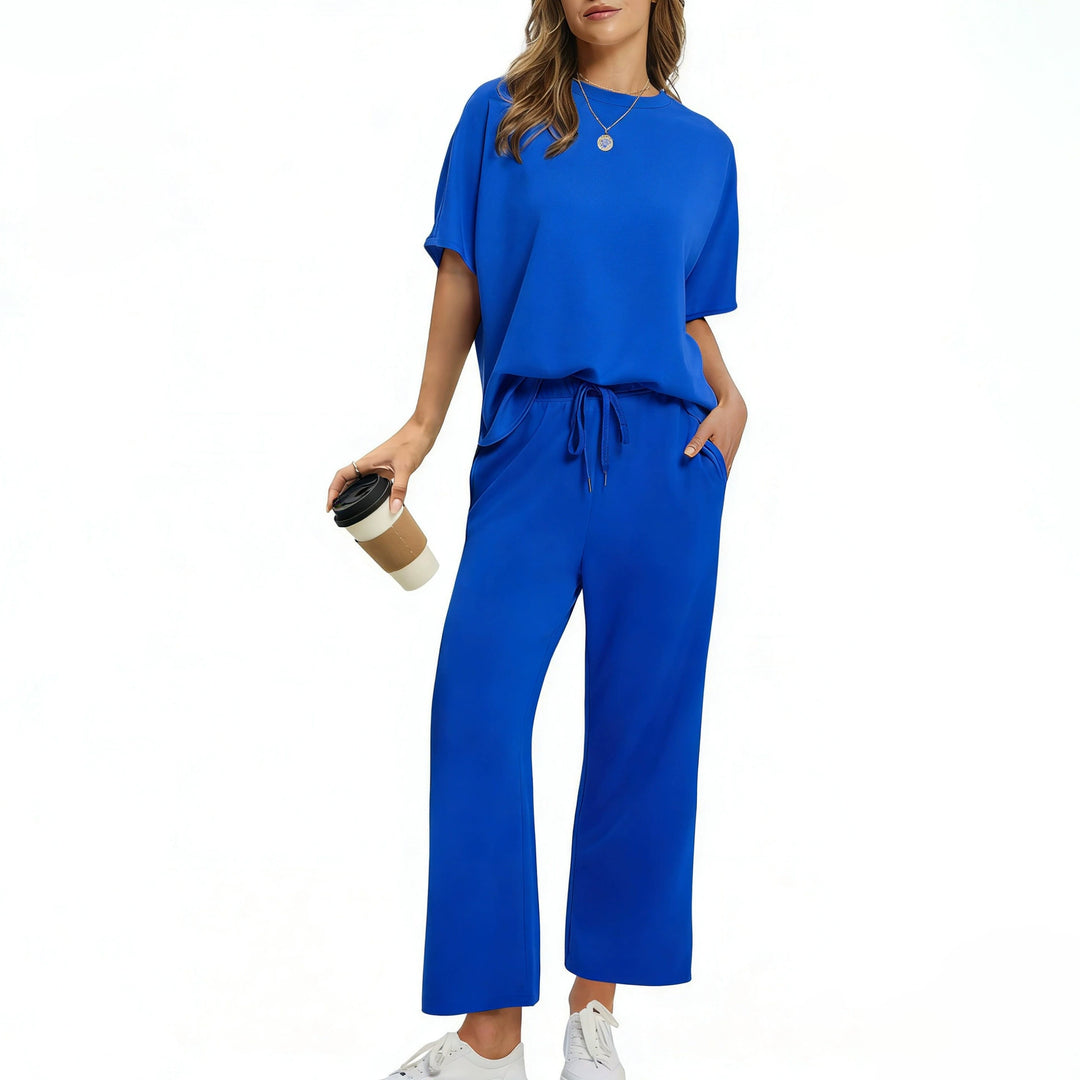Round Neck Top &amp; Wide Leg Pants Set