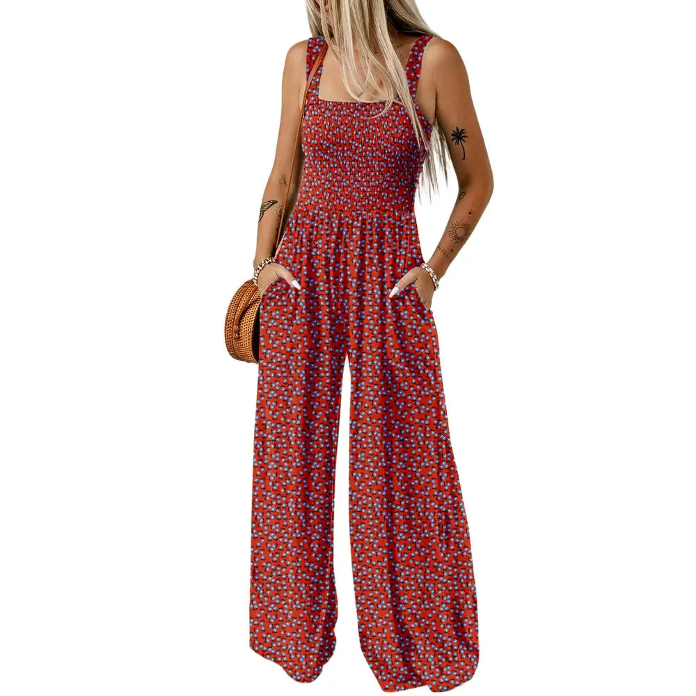 Boho Printed Spaghetti Strap Jumpsuit